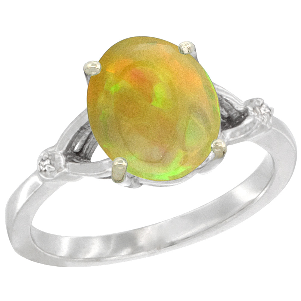 Sabrina Silver Sterling Silver Diamond 10x8mm Oval Natural Ethiopian Opal Engagement Engagement Ring for Women Oval 10x8 mm size 10
