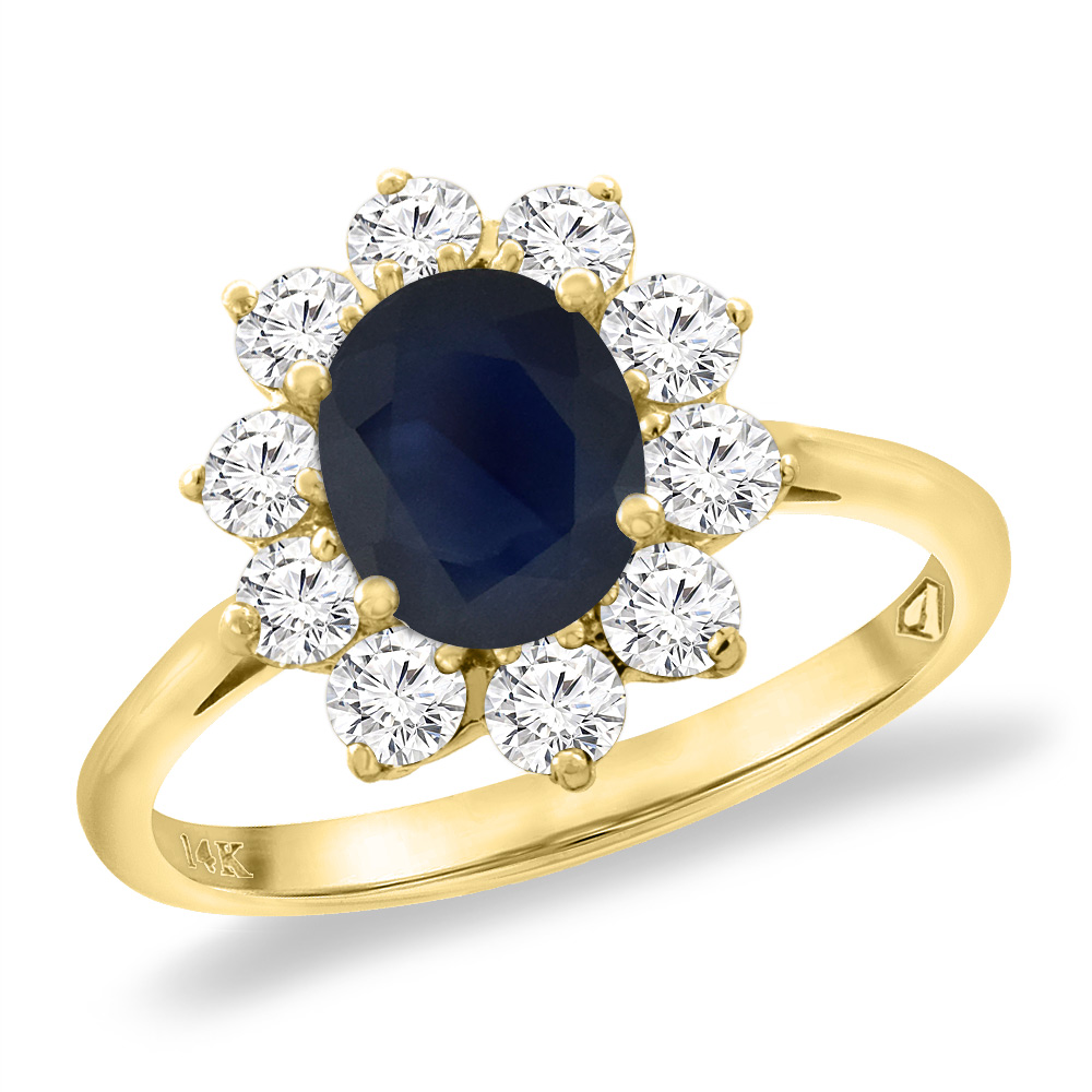 Sabrina Silver 14K Yellow Gold Diamond Natural Quality Blue Sapphire Engagement Ring Oval 8x6 mm, size 5 -10