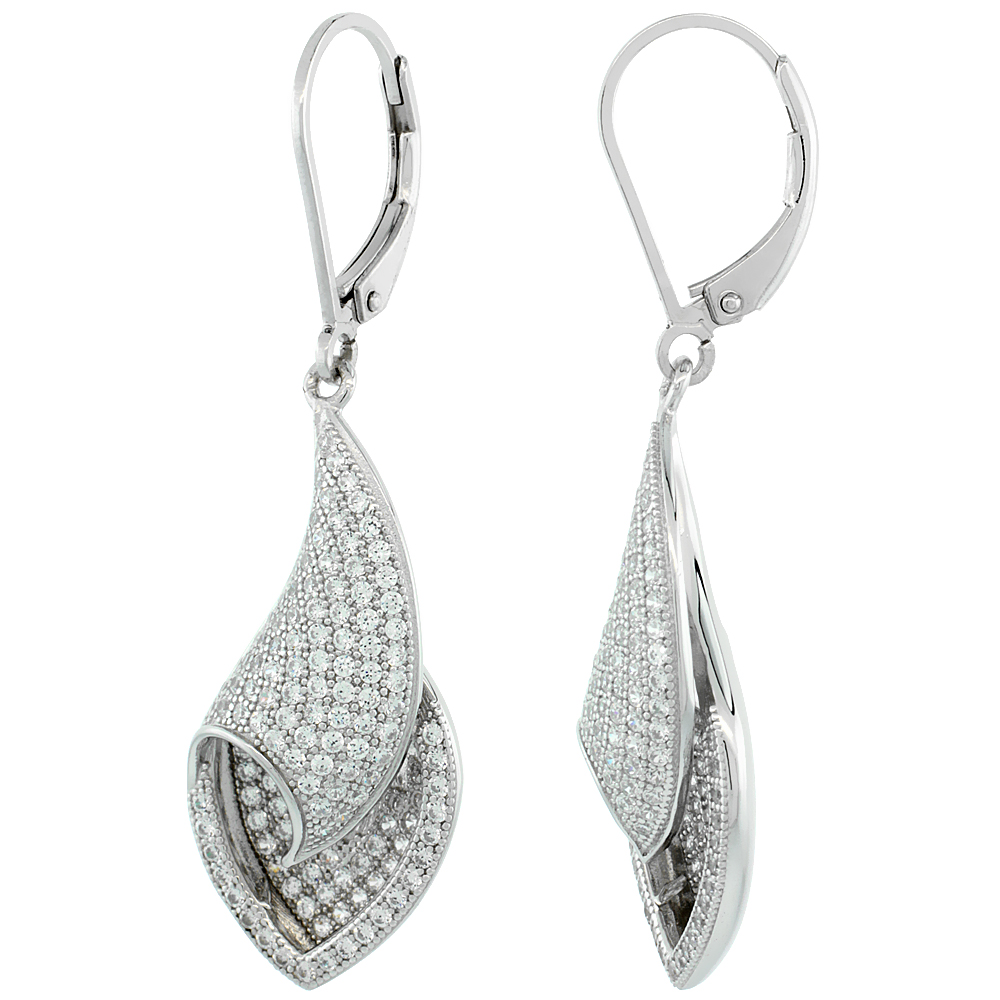 Sabrina Silver Sterling Silver Micro Pave Cubic Zirconia Shell lever back Earring White Stones