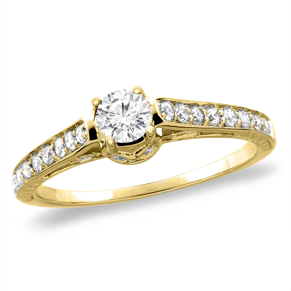 Sabrina Silver 14K White/Yellow Gold 0.5 ct Cubic Zirconia Engagement Ring Round 5 mm, sizes 5-10
