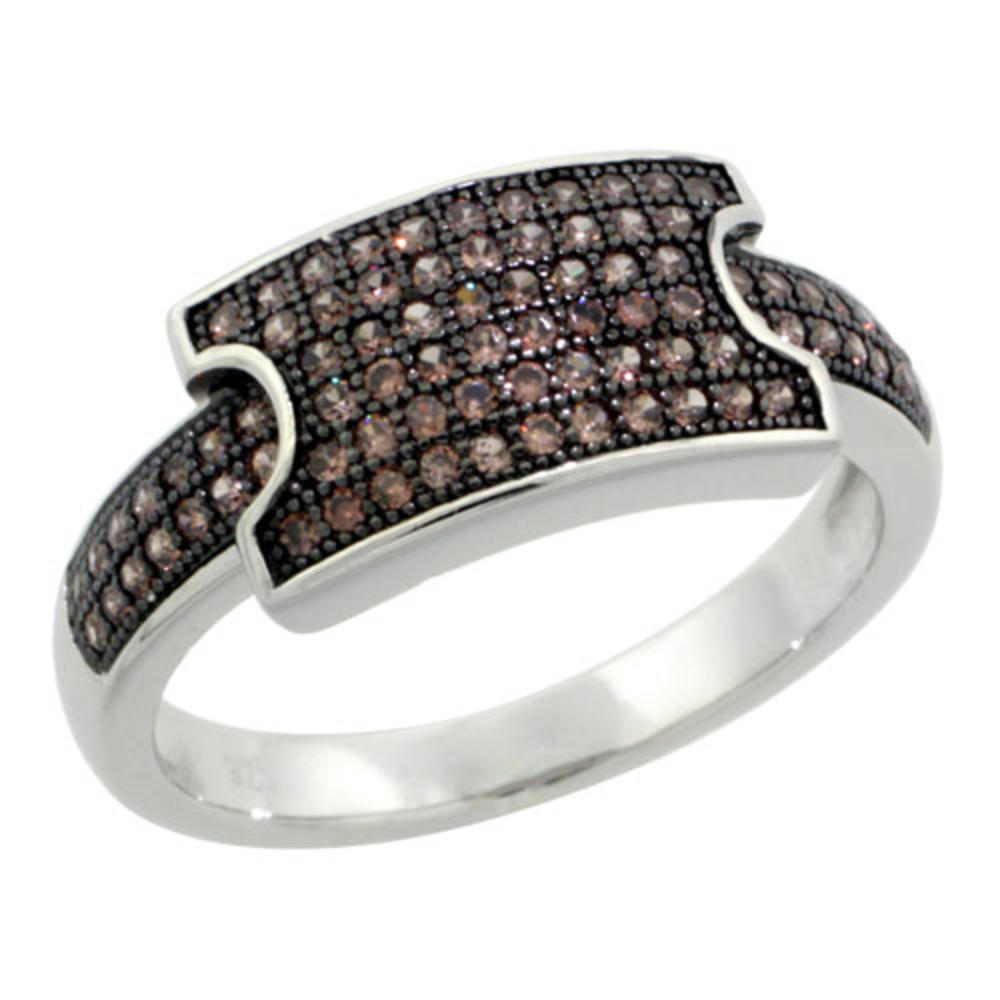 Sabrina Silver Sterling Silver Cubic Zirconia Micro Pave Buckle Ring Brown Stones, Sizes 6 to 9