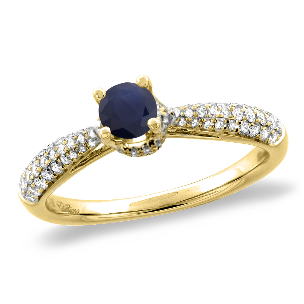 Sabrina Silver 14K White/Yellow Gold Diamond Natural Quality Blue Sapphire Engagement Ring Round 5 mm, sizes 5-10