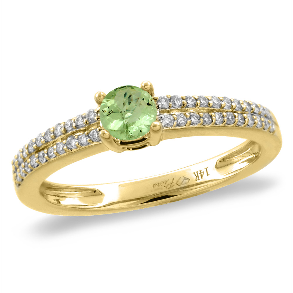 Sabrina Silver 14K White/Yellow Gold Diamond Natural Peridot Engagement Ring Round 5 mm, sizes 5-10