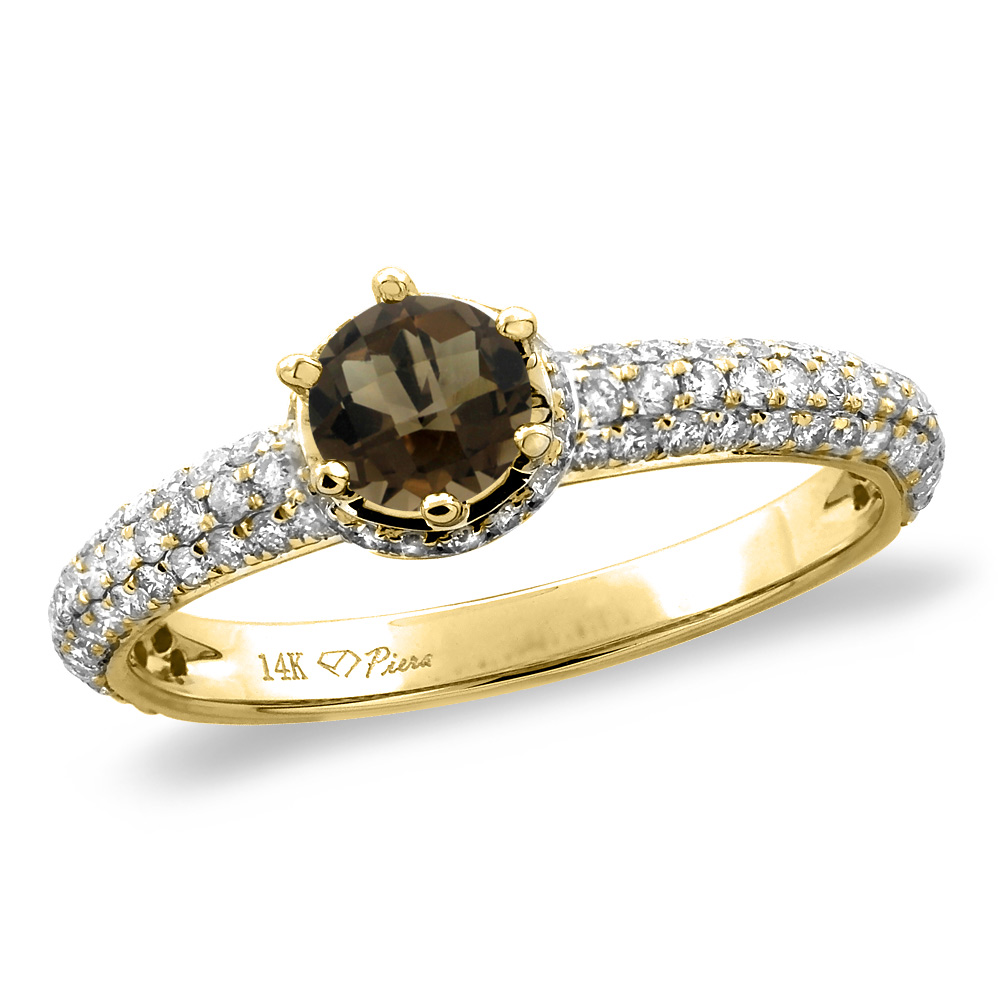 Sabrina Silver 14K White/Yellow Gold Diamond Natural Smoky Topaz Engagement Ring Round 5 mm, sizes 5-10