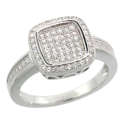 Sabrina Silver Sterling Silver Cubic Zirconia Micro Pave Square Style Band, Sizes 6 to 9
