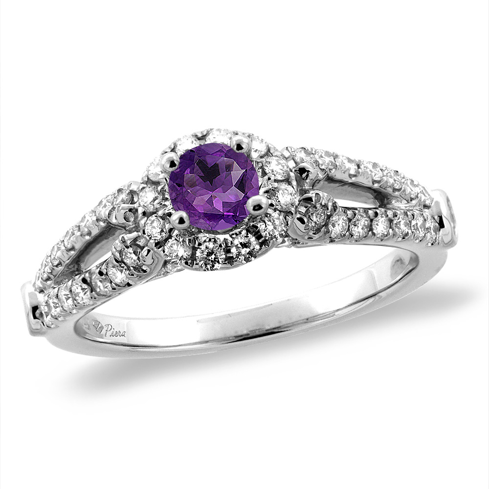 Sabrina Silver 14K White/Yellow Gold Diamond Natural Amethyst Halo Engagement Ring Round 4 mm, sizes 5 -10