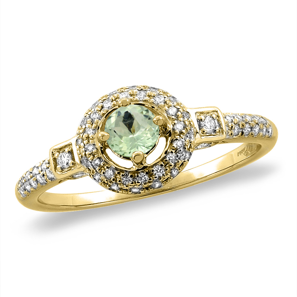 Sabrina Silver 14K White/Yellow Gold Diamond Natural Green Amethyst Halo Engagement Ring Round 4 mm, sizes 5 -10