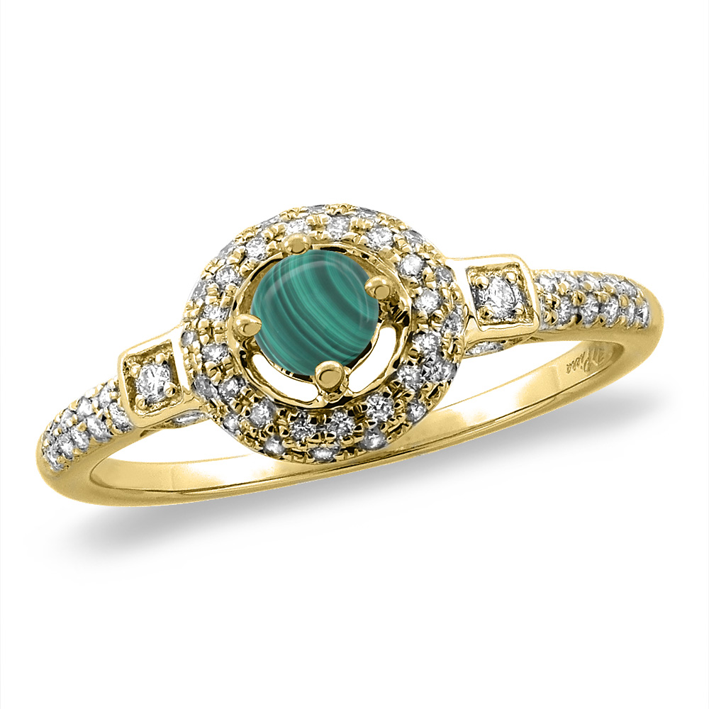 Sabrina Silver 14K White/Yellow Gold Diamond Natural Malachite Halo Engagement Ring Round 4 mm, sizes 5 -10