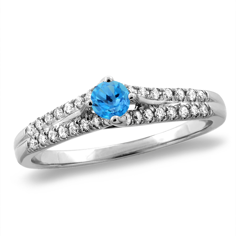 Sabrina Silver 14K White/Yellow Gold Natural Swiss Blue Topaz Engagement Ring Round 4 mm, sizes 5 -10
