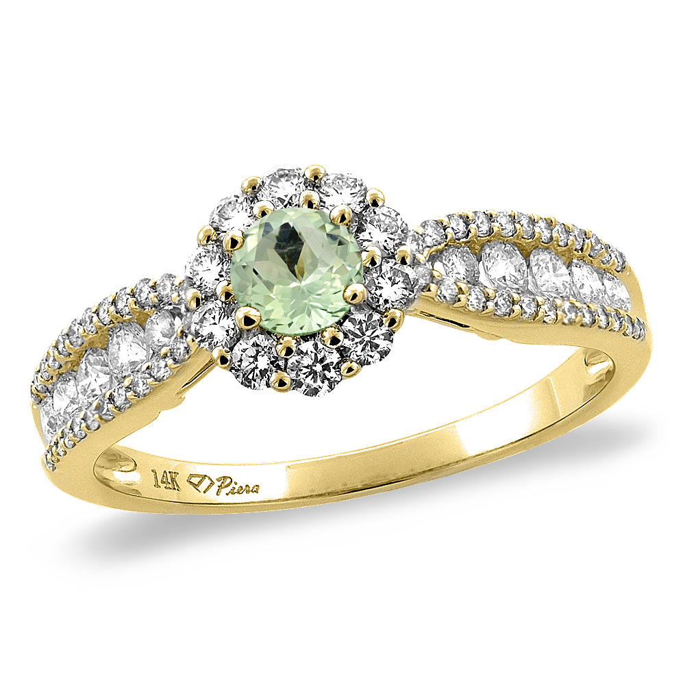Sabrina Silver 14K Yellow Gold Natural Green Amethyst Halo Engagement Ring Round 4 mm, sizes 5 -10