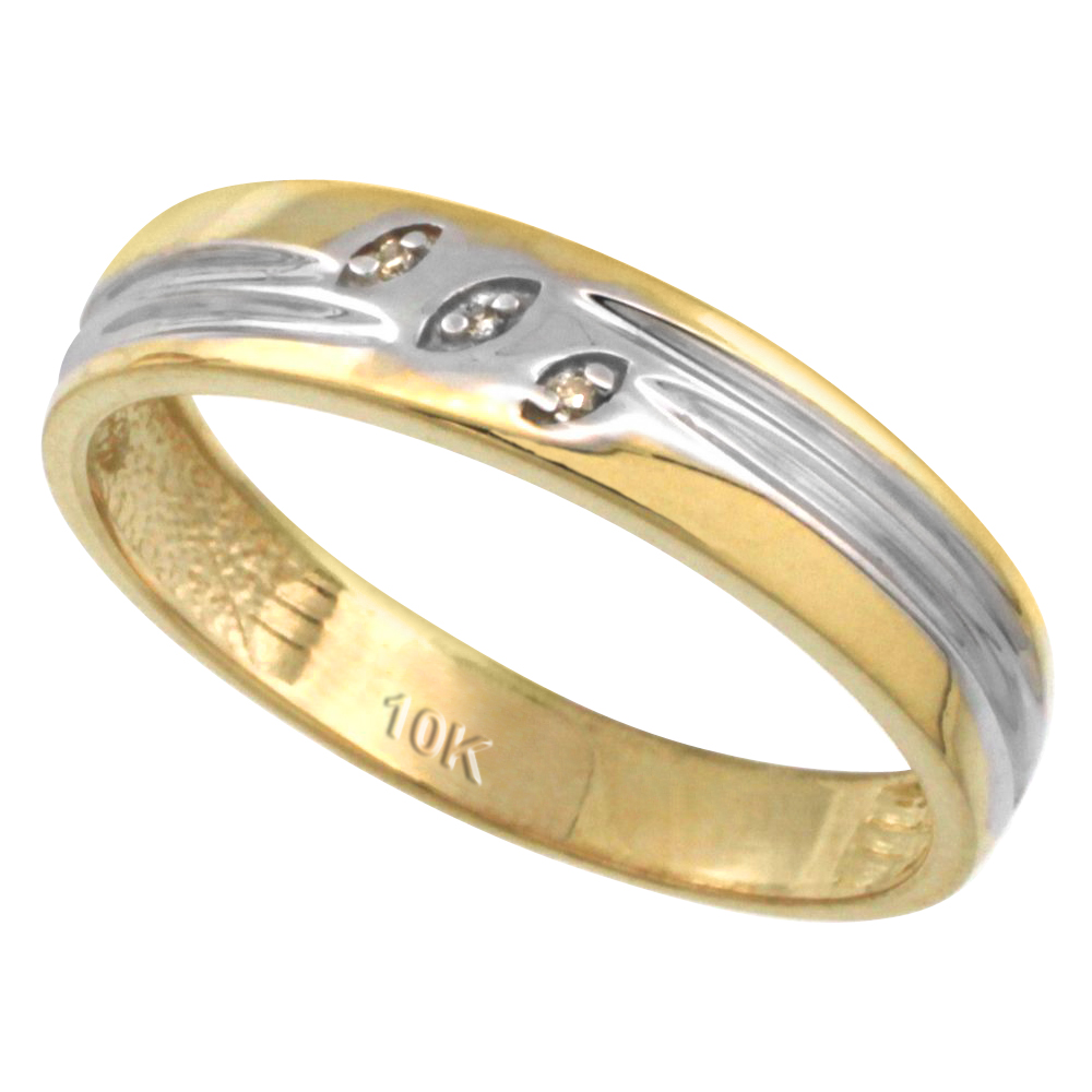 Sabrina Silver 10k Gold Men"s Diamond Wedding Ring Band, w/ 0.026 Carat Brilliant Cut Diamonds, 3/16 in. (5mm) wide