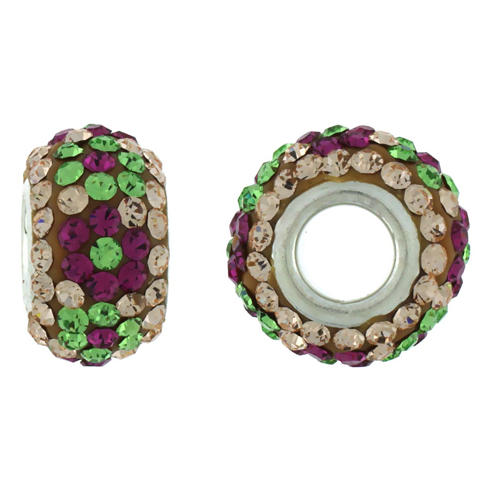 Sabrina Silver Sterling Silver Crystal Charm Bead Champagne, Garnet & Emerald Color Charm Bracelet Compatible, 13 mm