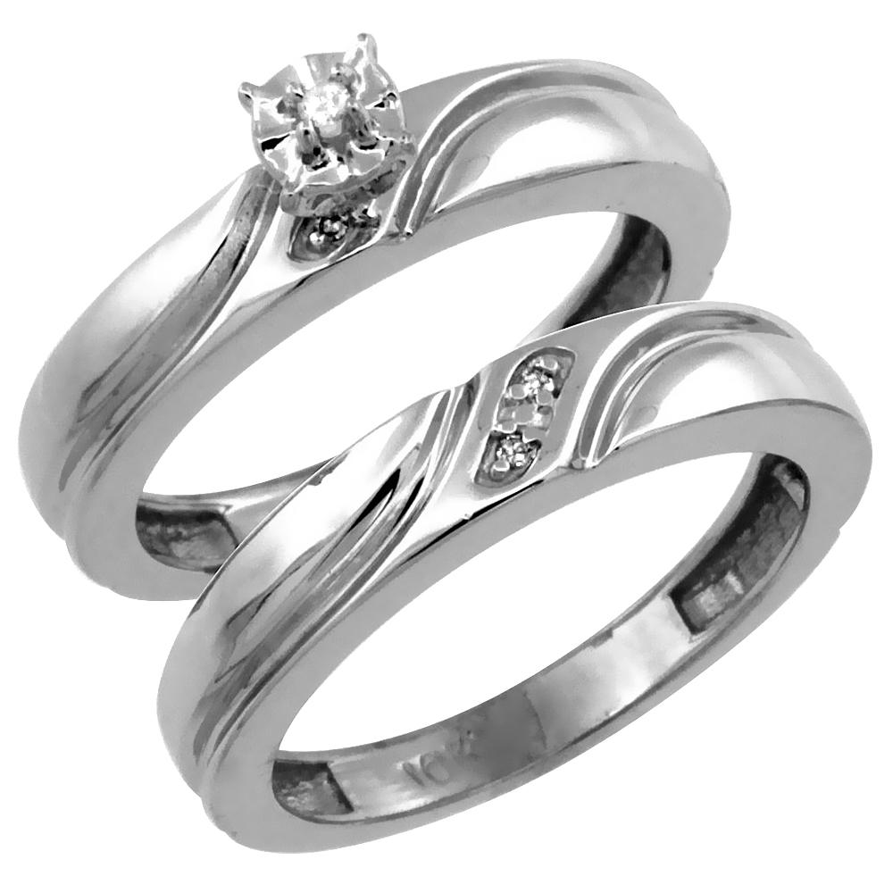 Sabrina Silver 14k White Gold 2-Pc Diamond Engagement Ring Set w/ 0.043 Carat Brilliant Cut Diamonds, 5/32 in. (4mm) wide
