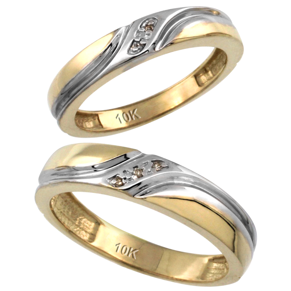 Sabrina Silver 14k Gold 2-Pc His (5mm) & Hers (4mm) Diamond Wedding Ring Band Set w/ 0.032 Carat Brilliant Cut Diamonds (Ladies" Sizes 5 to 10;
