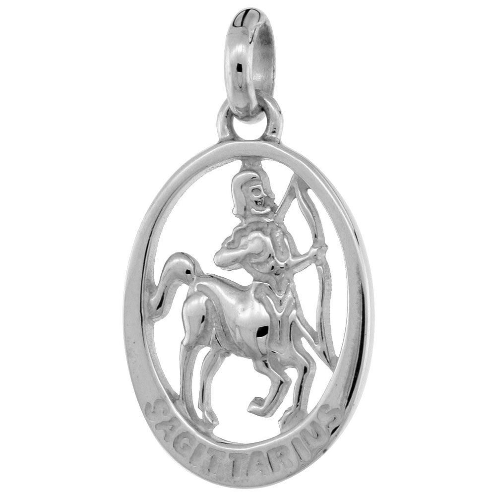Sabrina Silver Small Oval Sterling Silver Zodiac Sign SAGITTARIUS Pendant Women Flawless Finish 3/4 inch No Chain