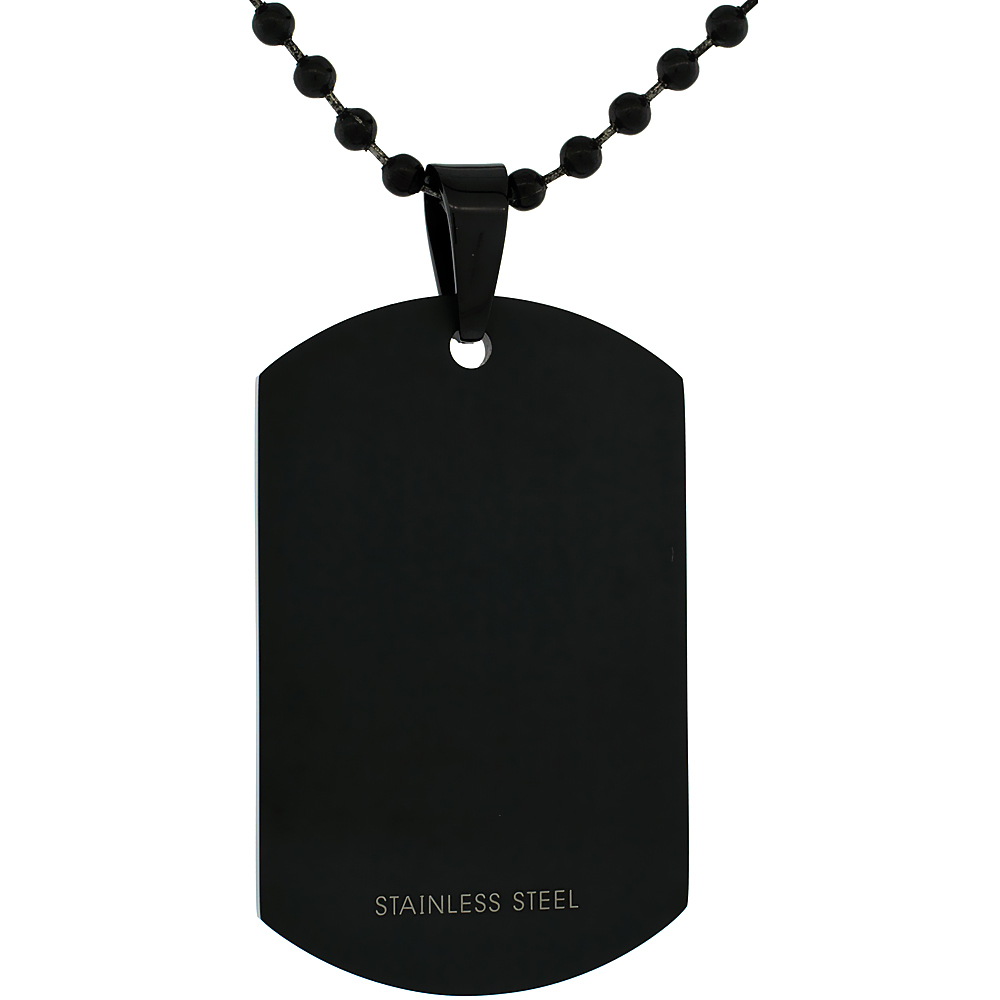 Sabrina Silver Stainless Steel Black Dog Tag Full Size 2 x 1 1/4 in. Thick Plate comes with 30 in. Ball Chain