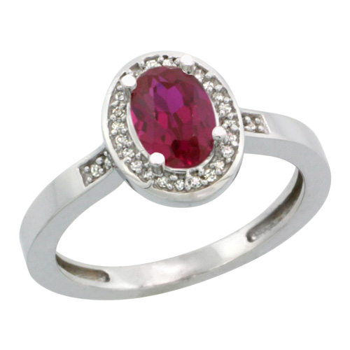 Sabrina Silver 14k White Gold Diamond High Quality Ruby Ring 1 ct 7x5 Stone 1/2 inch wide, sizes 5-10