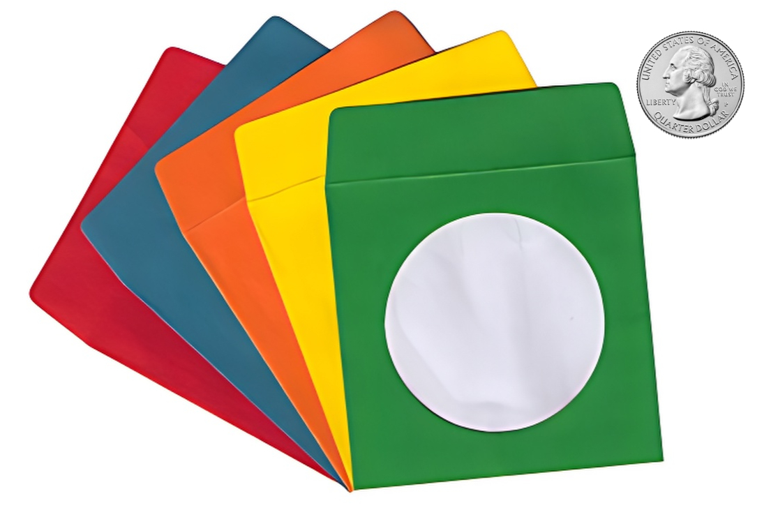 Generic 1,000 Assorted Color 3" Mini Paper CD Sleeves with Window and Flap