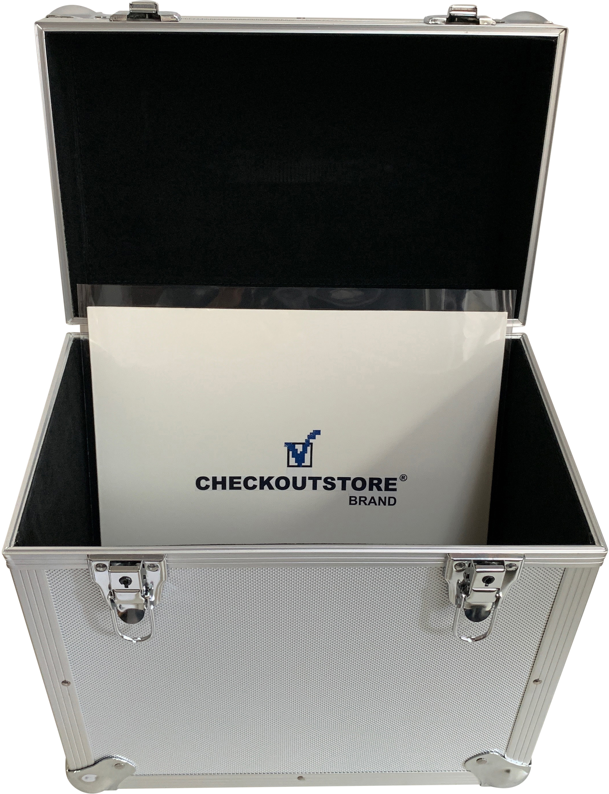 CheckOutStore Silver Aluminum 12" LP Vinyl Record Storage Box (Holds 50 Records)