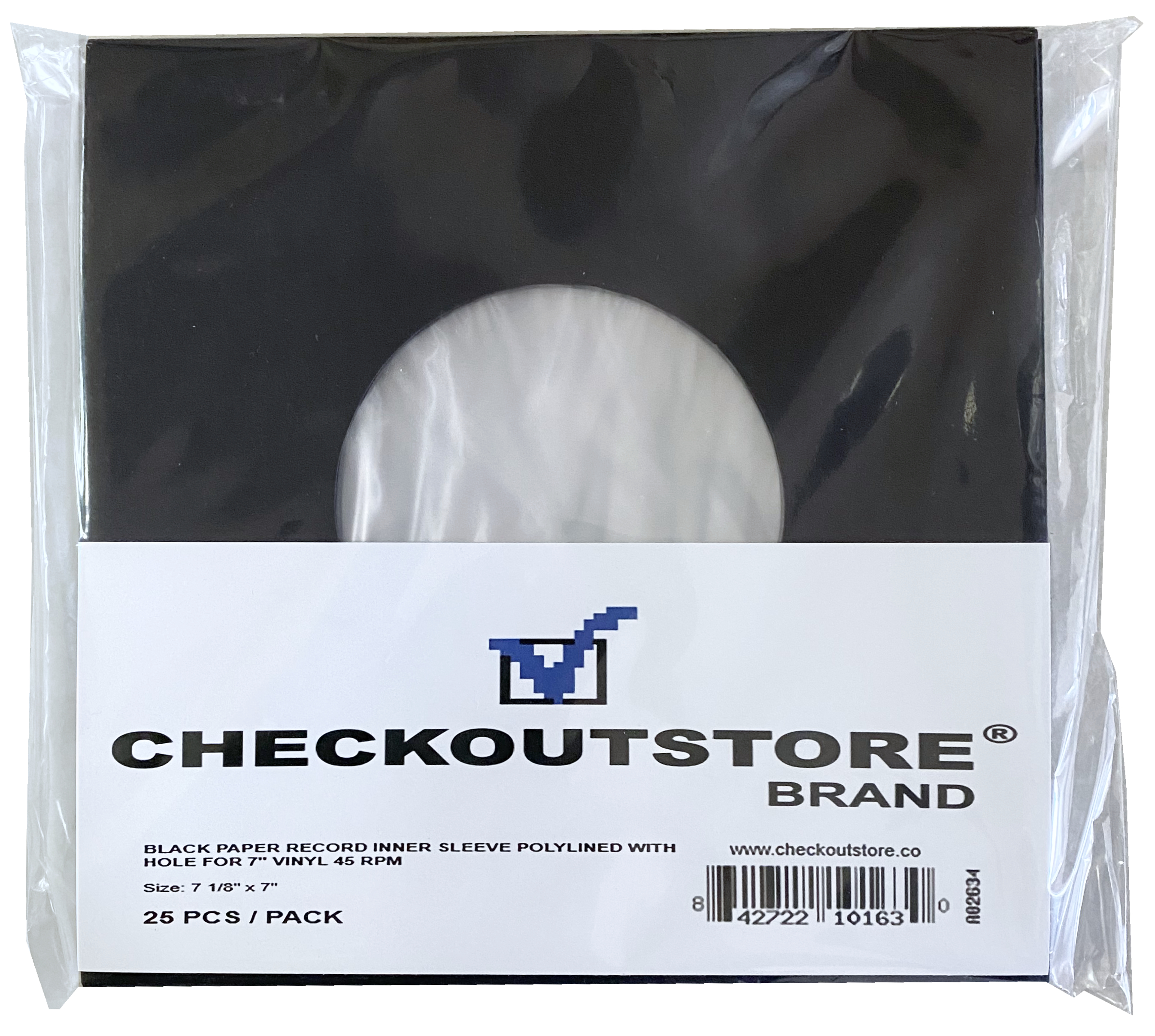CheckOutStore 100 CheckOutStore Black Paper Record Sleeves Polylined With Hole for 7" Vinyl 45 RPM Records (Inner Sleeves)