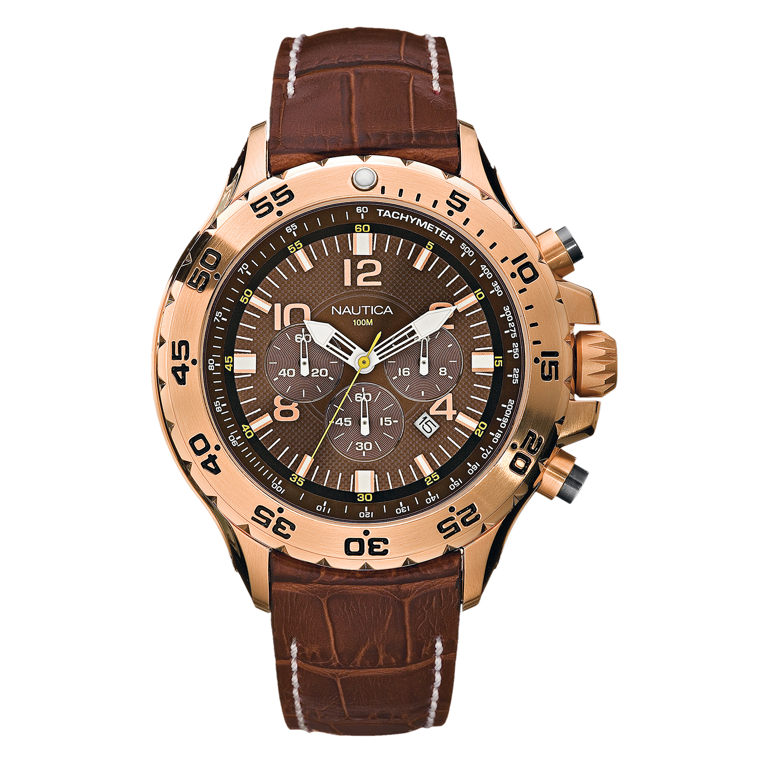 Nautica Watch N18522G NST Chronograph, 24 Hour Time, Tachymeter, Luminous, Brown