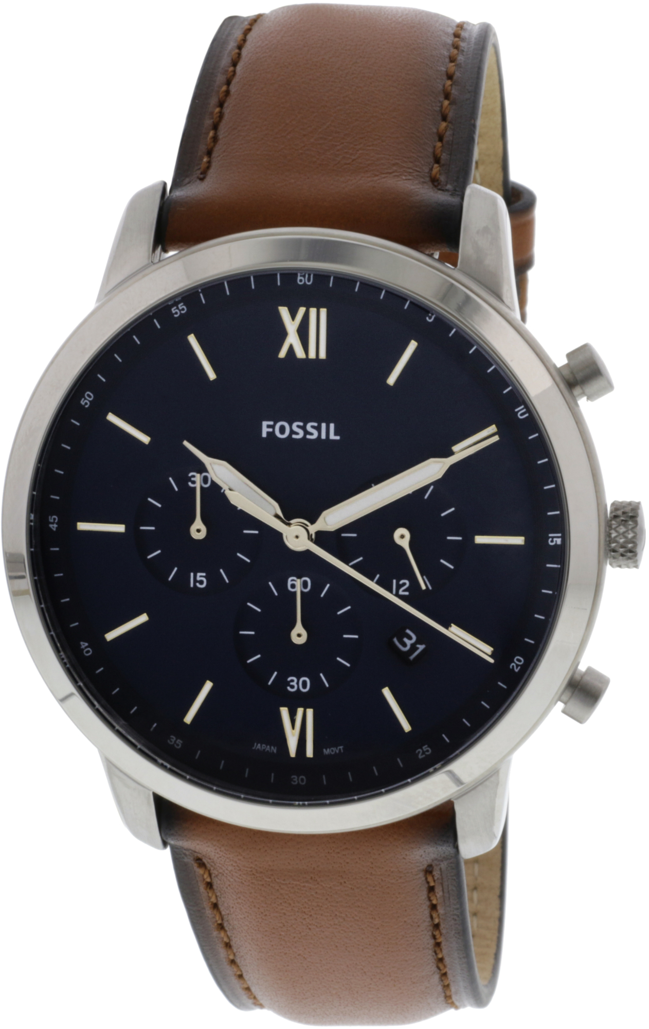 Fossil Men's Neutra FS5453 Silver Leather Japanese Chronograph Fashion Watch