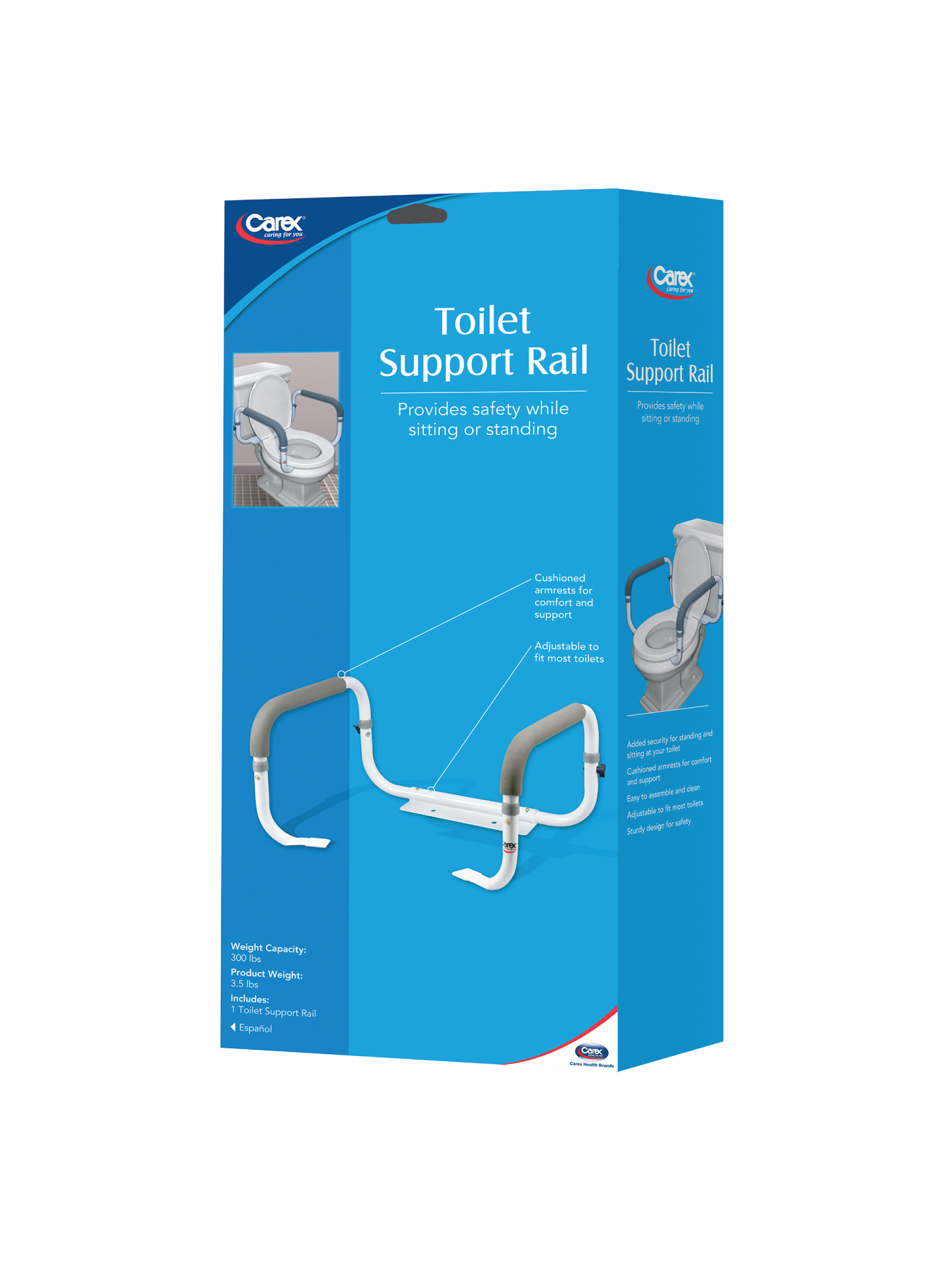 Carex Toilet Safety Frame - Toilet Safety Rails With Adjustable Width  - Supports 300lbs