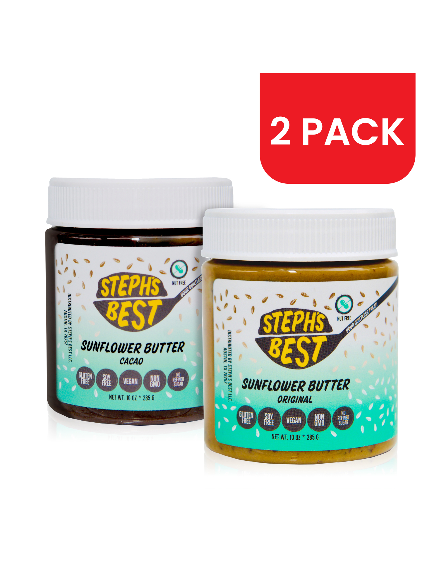 Steph's Best Steph’s Best Cacao Chocolate and Original Flavored Protein Butter, Sunflower Seed Spread, 2 Pack