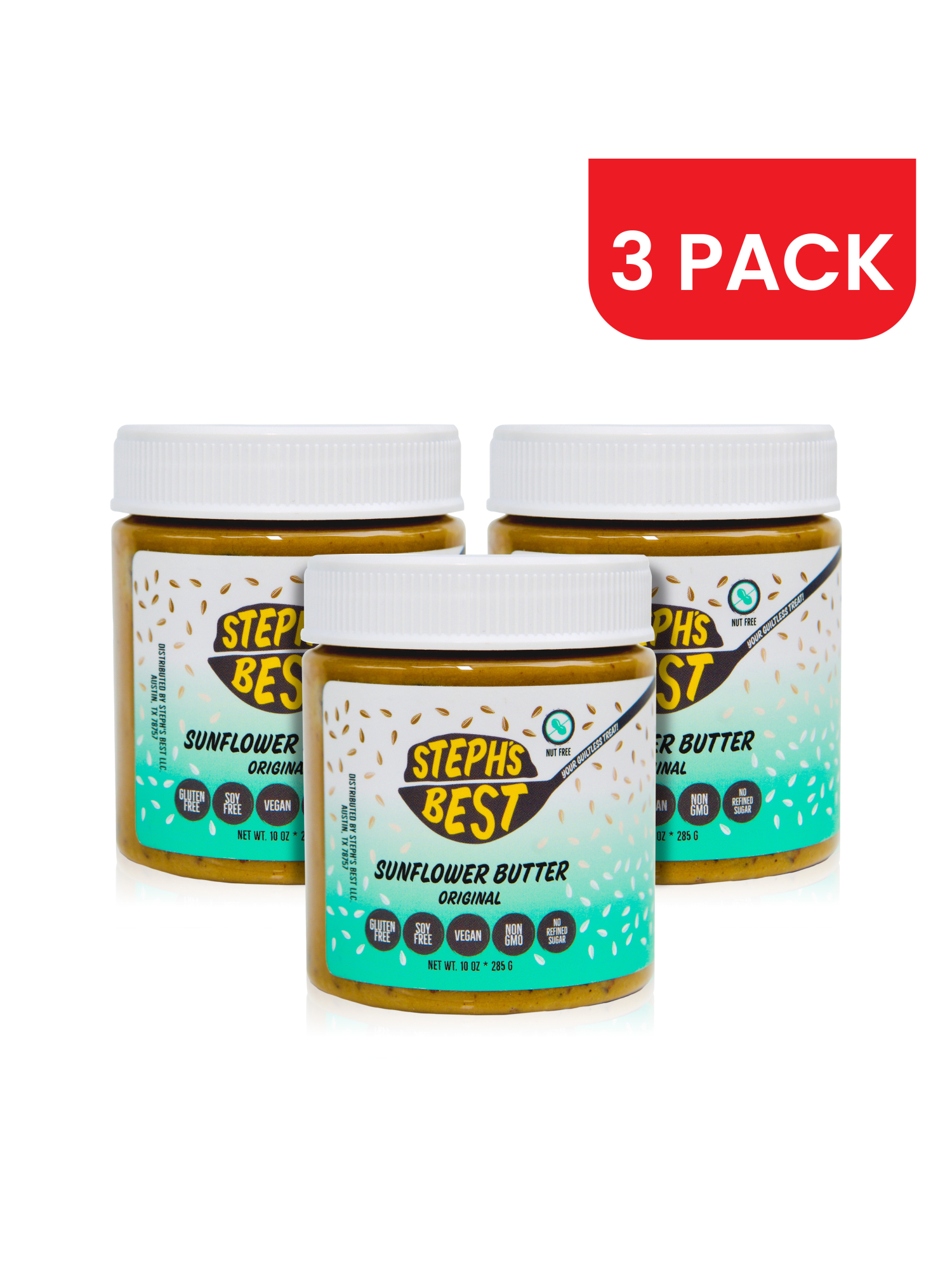 Steph's Best Steph’s Best Vegan Sunflower Seed Butter - Gluten-Free, Nut-Free, Soy-Free Spread, 3 Pack