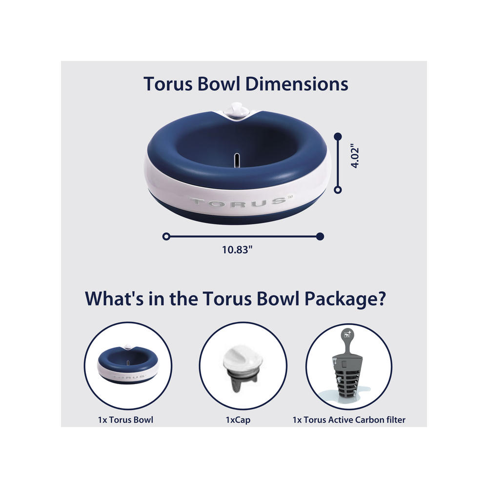 Torus Pet Torus Maxi 2-Liter Automatic Dispenser Cordless Water Bowl for Dogs and Cats - Blue