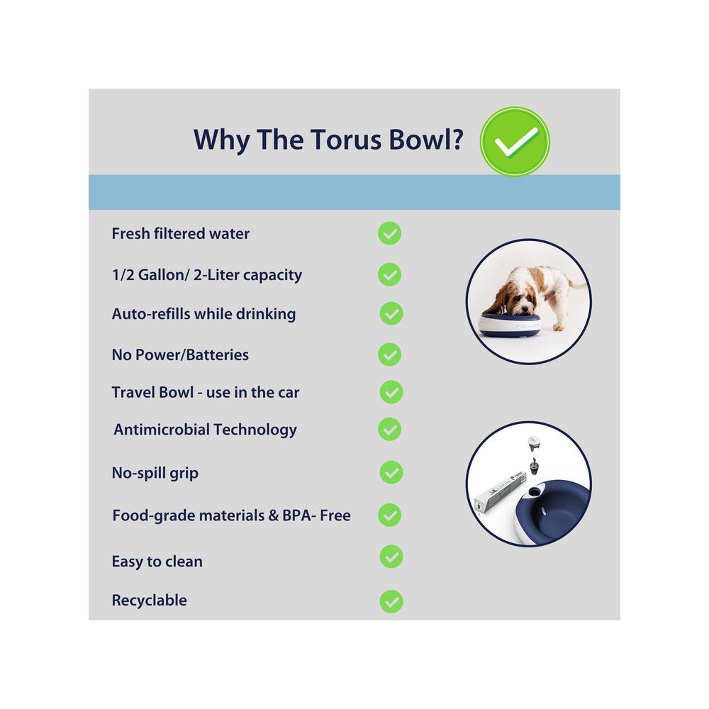 Torus Pet Torus Maxi 2-Liter Automatic Dispenser Cordless Water Bowl for Dogs and Cats - Blue
