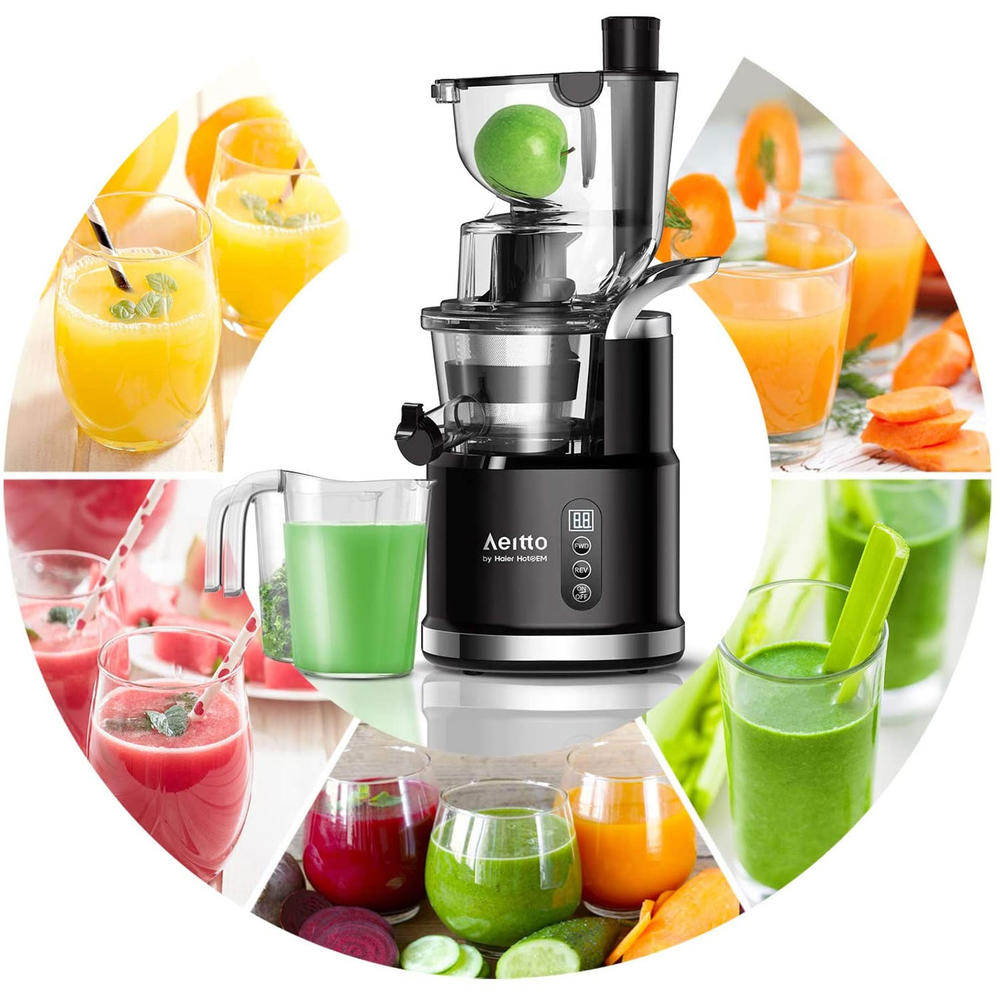 Aeitto Cold Press Slow Masticating Juicer, 3.2 in Wide Chute, Reverse Function