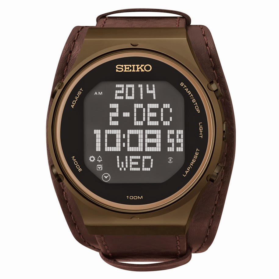 Seiko Men's Digital Brown Leather Band Multi Function 100M Casual Watch STP019