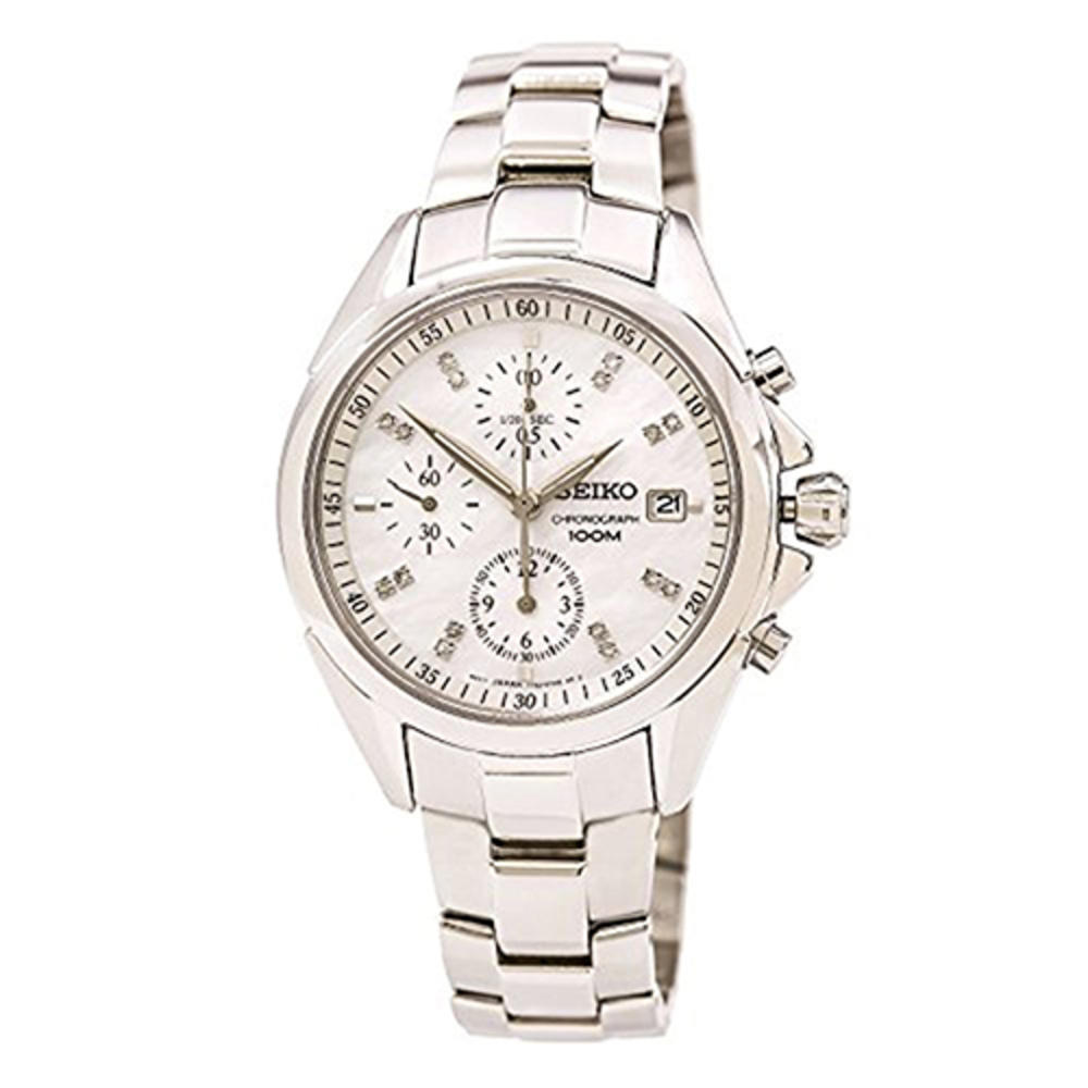 Seiko Women's Chrono 100m Stainless Steel Mother of Pearl Dial Watch SNDY31P1