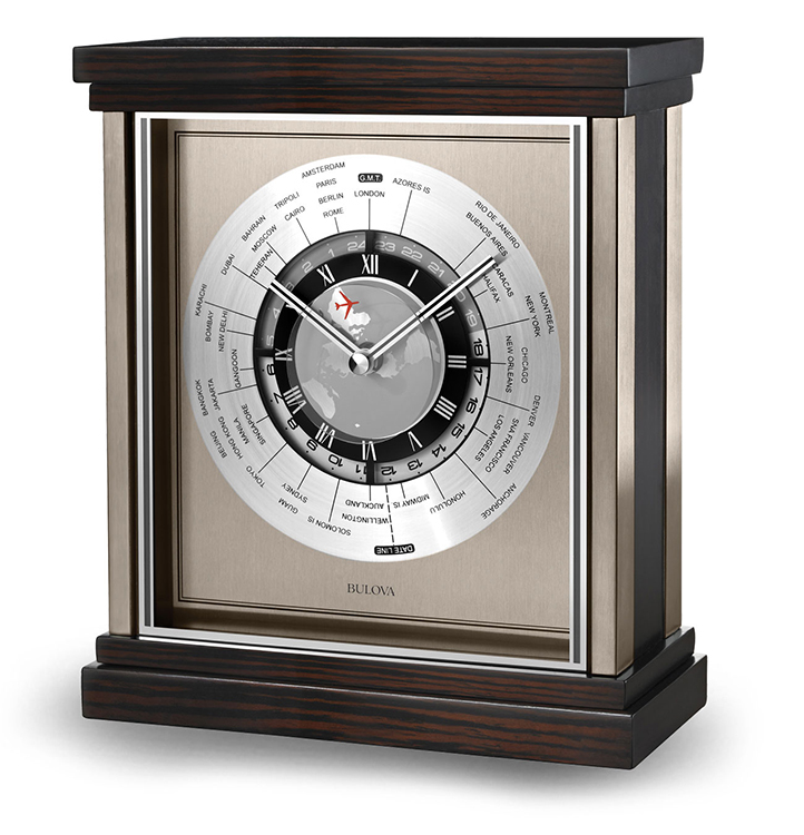 Bulova Wyndmere Quartz Wood Case World Time Desk Clock B2258