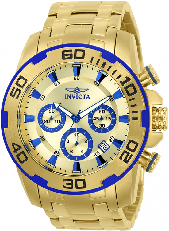 Invicta Men's Pro Diver Quartz Chronograph Gold Dial Stainless Steel Watch 22320