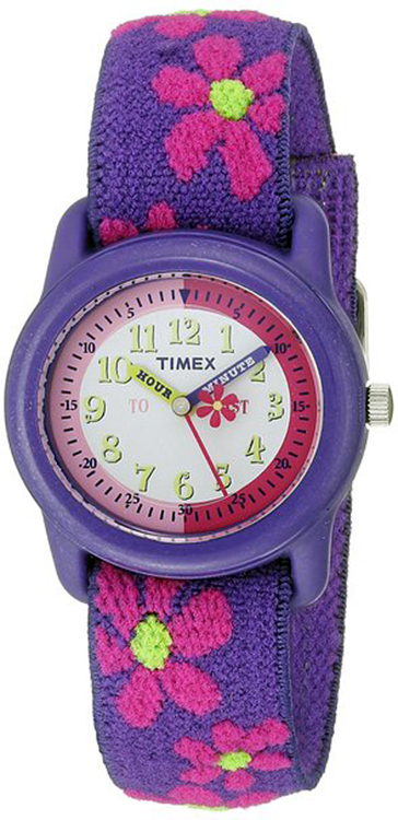 Timex Kids' Analog Time Teacher Pink Floral Elastic Strap watch T89022