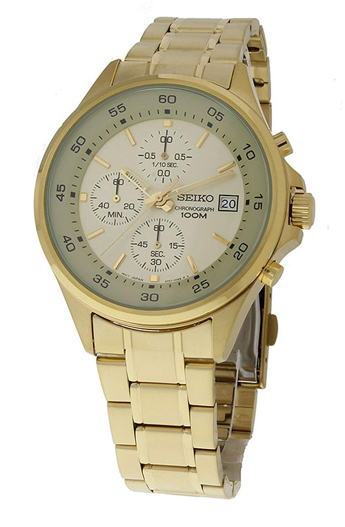 Seiko Pulsar Men's Quartz Chronograph 100m Gold Tone Stainless Steel Watch  SKS482
