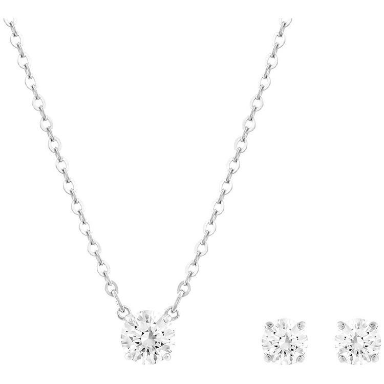 Swarovski Solitaire Crystals Rhodium Plated Necklace and Earrings Set 5113468