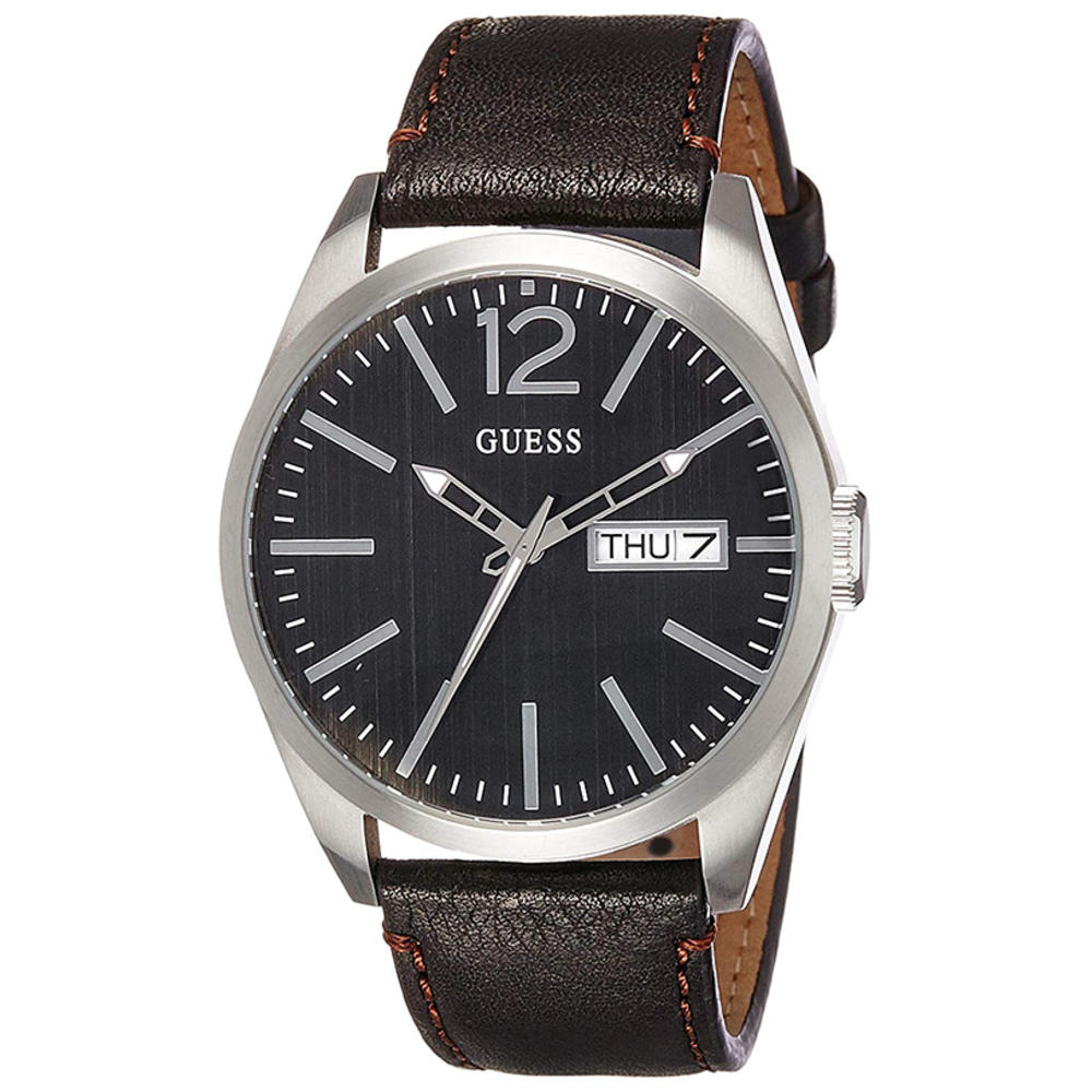 Guess Men's Vertigo Quartz Day/Date Stainless Steel/Brown Leather Watch W0658G3