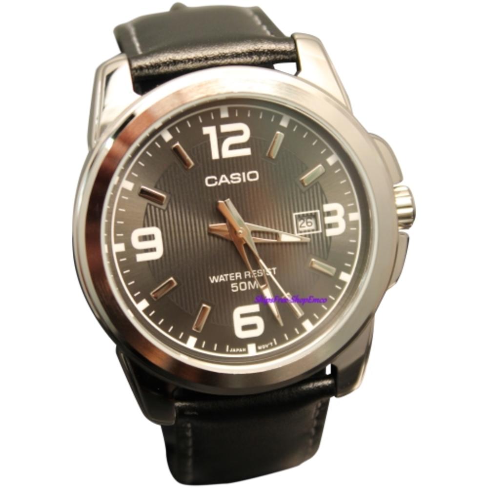 Casio Men's Black Leather Quartz Watch with Black Dial MTP1314L-8AV