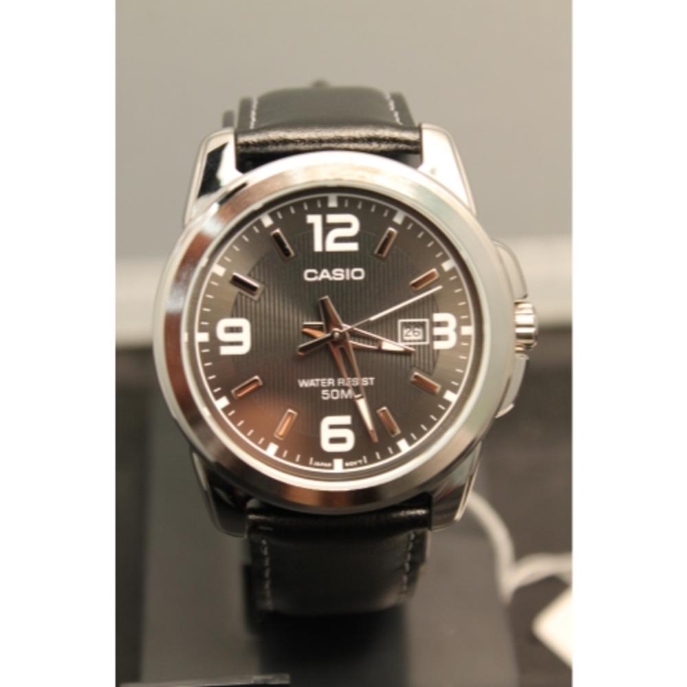 Casio Men's Black Leather Quartz Watch with Black Dial MTP1314L-8AV