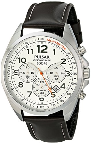 Seiko Pulsar Men's Chronograph Quartz 100m Stainless Steel Brown Leather  Watch PT3419X
