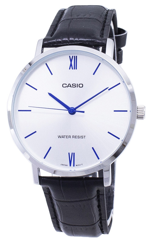 Casio Men's Analog Quartz Stainless Steel/Black Leather Watch MTPVT01L-7B1