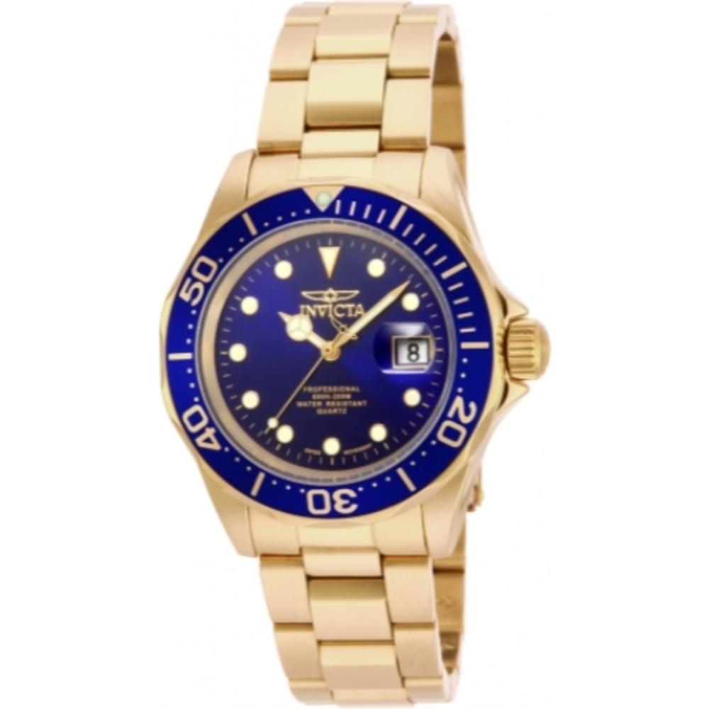 Invicta Men's Pro Diver Quartz 3 Hand Blue Dial Stainless Steel Gold Watch 17058
