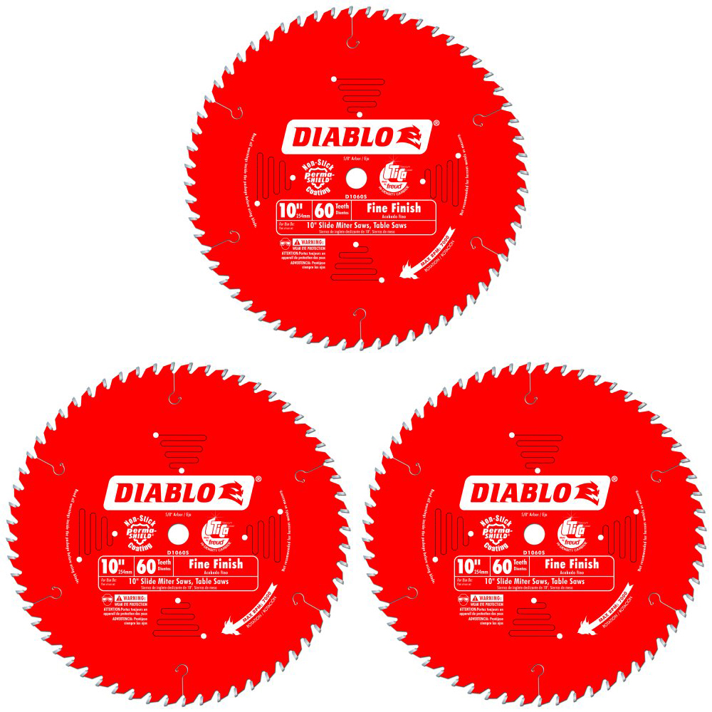 Diablo Genuine 3 Pack of 10 in. X 60 Tooth Fine Finish Slide Miter Saw Blade D1060S-3PK