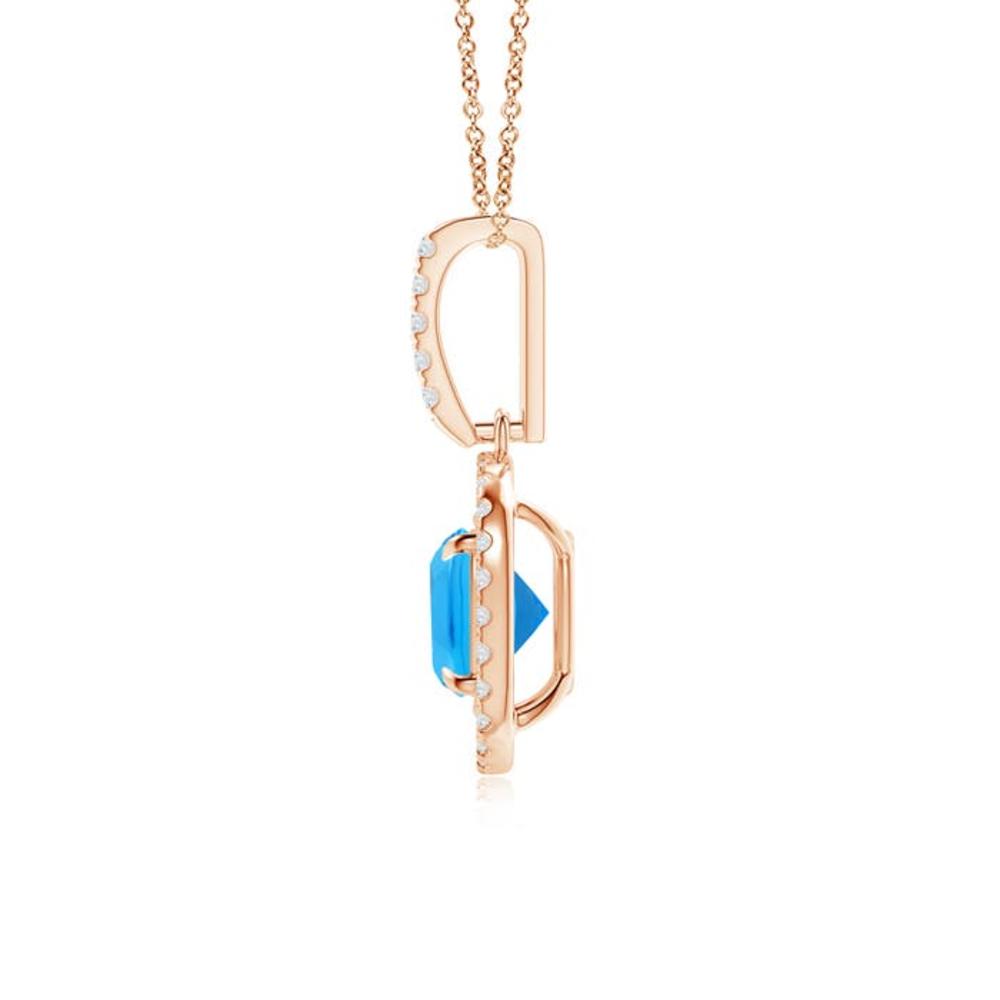 Angara 1.1ct. Double Halo Cushion Cut Swiss Blue Topaz Pendant Necklace in 14K Rose Gold
