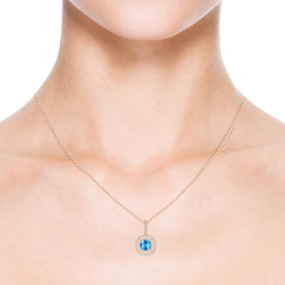 Angara 1.1ct. Double Halo Cushion Cut Swiss Blue Topaz Pendant Necklace in 14K Rose Gold