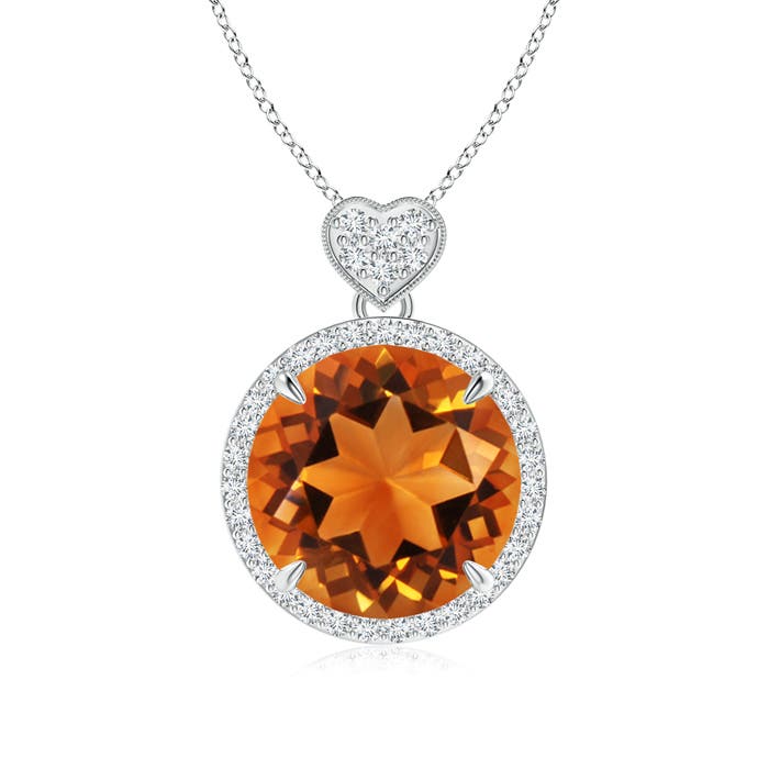 Angara November Birthstone Pendant Necklaces 5 5ct Round Citrine Angara November Birthstone Pendant Necklaces 5 5ct Round Citrine Halo With Diamond Heart Motifs In Platinum