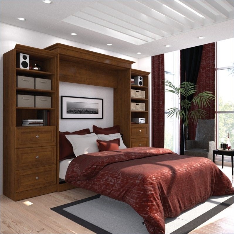Queen Pier Wall Unit Bedroom Set Bestar Versatile 115 Queen Wall Bed With 2 Piece 6 Drawer Storage Unit In